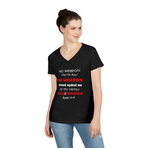 "No weapon formed against me shall prosper" Ladies' V-Neck T-Shirt