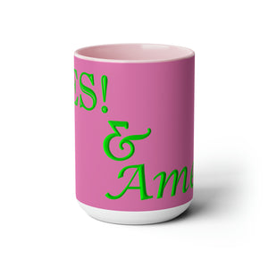 (Pink & Green) Coffee Mugs, 15oz