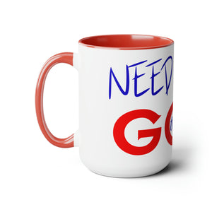 Need Help? Try God (Red w/Blue) Two-Tone Coffee Mugs, 15oz