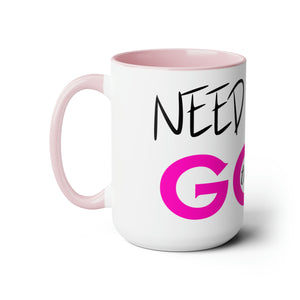 Need Help? Try God (Pink) Two-Tone Coffee Mugs, 15oz