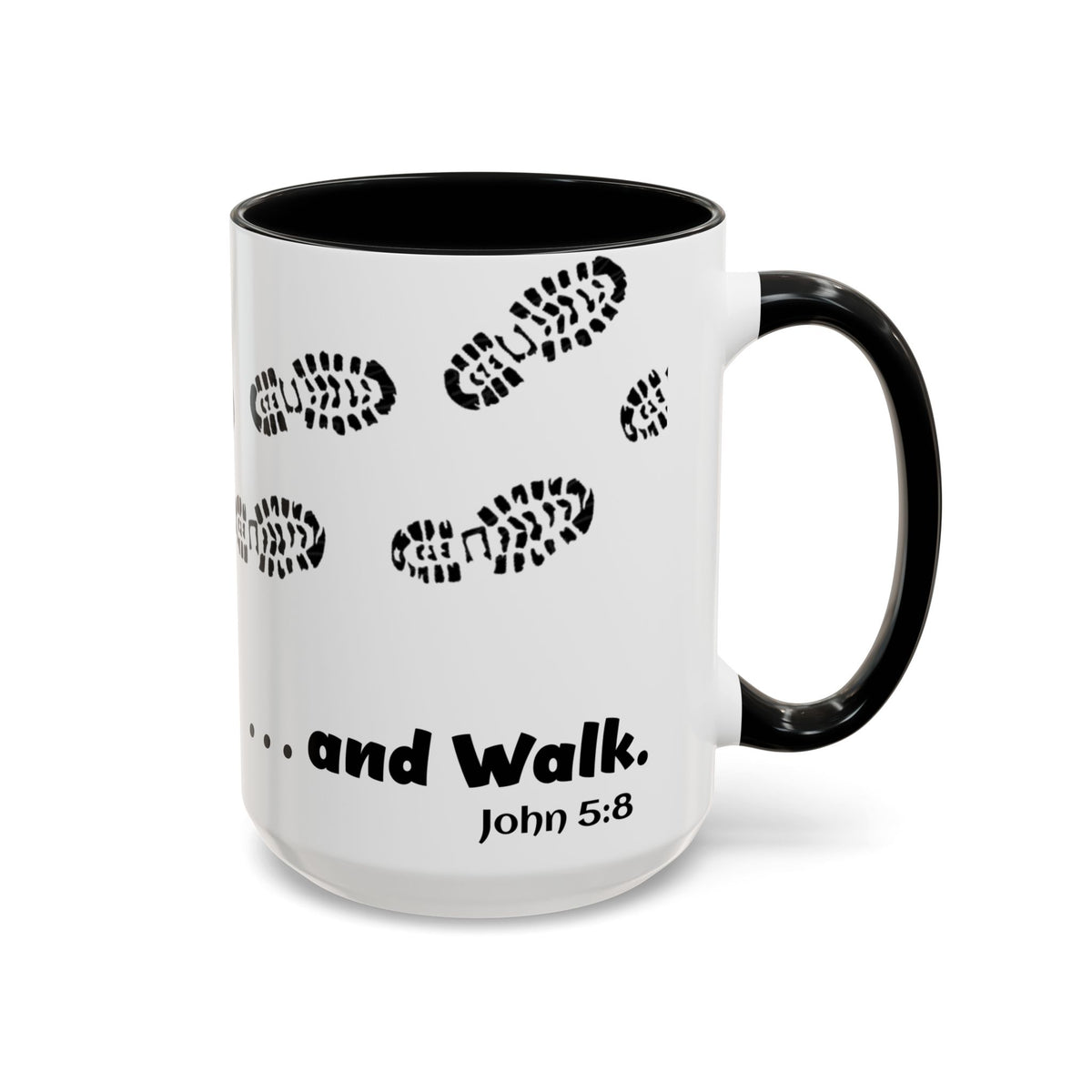 John 5:8 - WALK - Black &amp; White Ceramic Mug, (15oz)