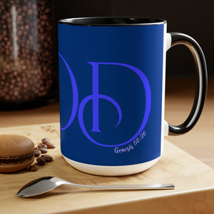 But GOD (Blue) - Two-Tone Coffee Mugs, 15oz