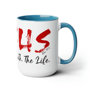 JESUS:  The Way - The Truth - The Life - Two-Tone Coffee Mugs, 15oz