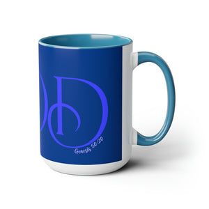 But GOD (Blue) - Two-Tone Coffee Mugs, 15oz