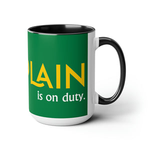 Chaplain (is on duty) (Gold/Green) Two-Tone Coffee Mugs, 15oz