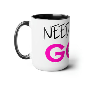 Need Help? Try God (Pink) Two-Tone Coffee Mugs, 15oz