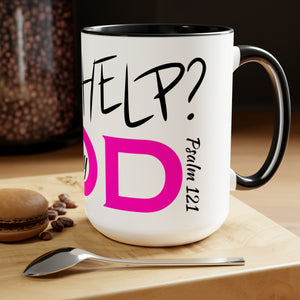 Need Help? Try God (Pink) Two-Tone Coffee Mugs, 15oz