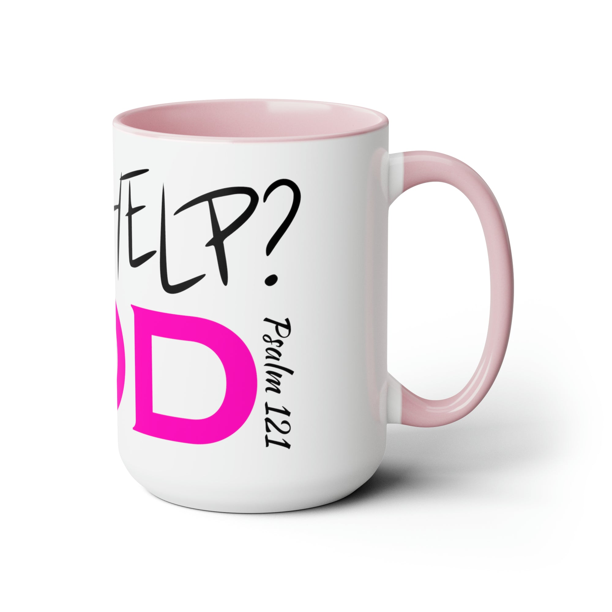 Need Help? Try God (Pink) Two-Tone Coffee Mugs, 15oz