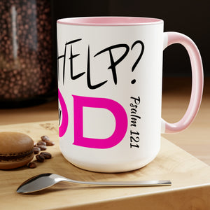 Need Help? Try God (Pink) Two-Tone Coffee Mugs, 15oz