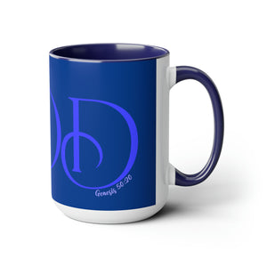 But GOD (Blue) - Two-Tone Coffee Mugs, 15oz