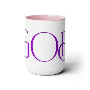 But GOD (Purple) - Two-Tone Coffee Mugs, 15oz