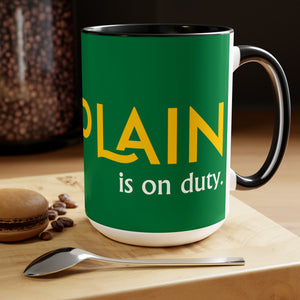 Chaplain (is on duty) (Gold/Green) Two-Tone Coffee Mugs, 15oz