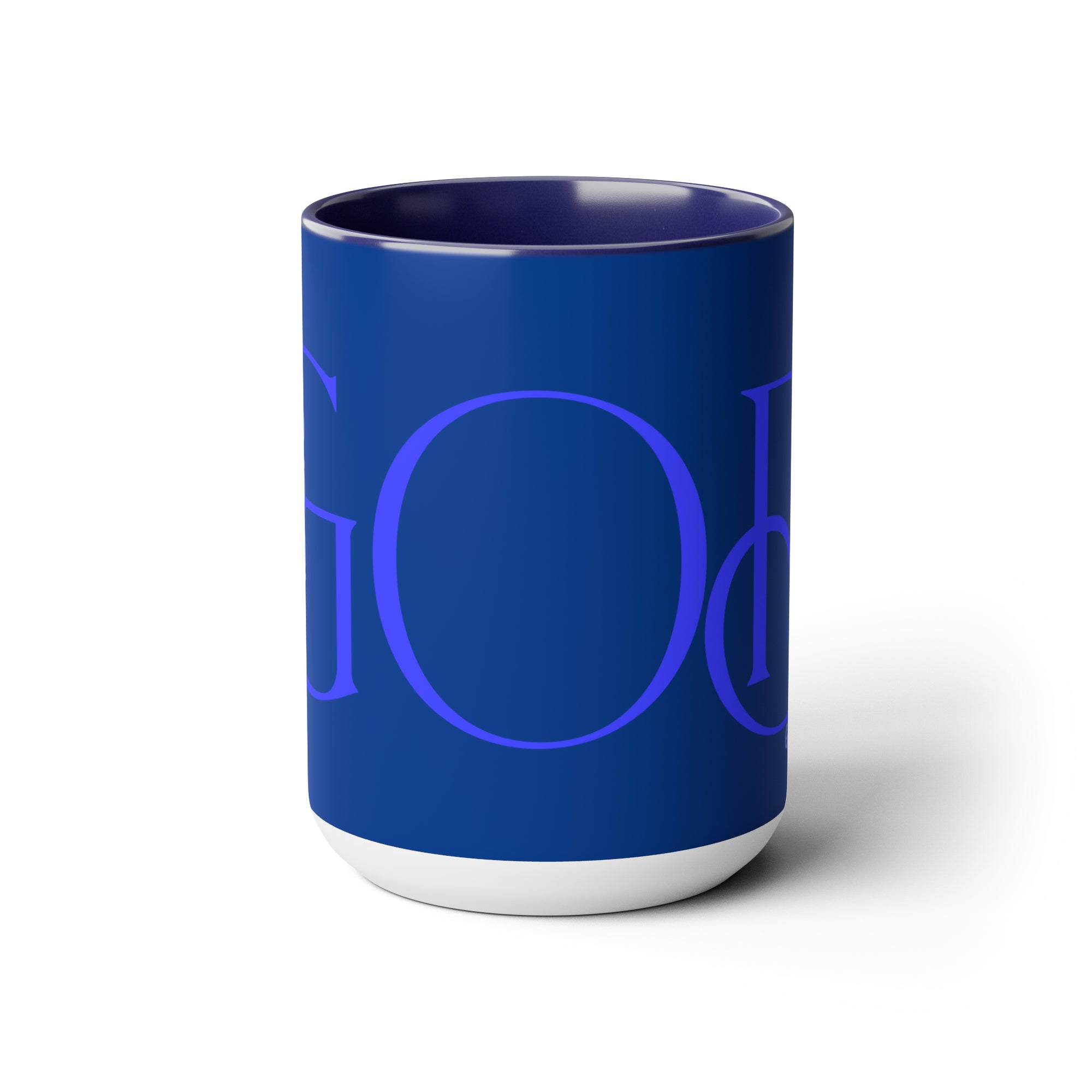 But GOD (Blue) - Two-Tone Coffee Mugs, 15oz