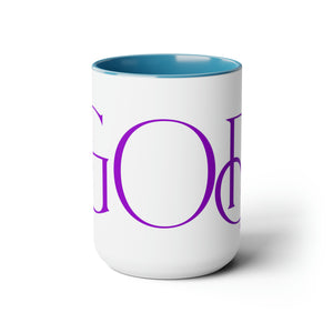 But GOD (Purple) - Two-Tone Coffee Mugs, 15oz