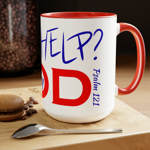 Need Help? Try God (Red w/Blue) Two-Tone Coffee Mugs, 15oz